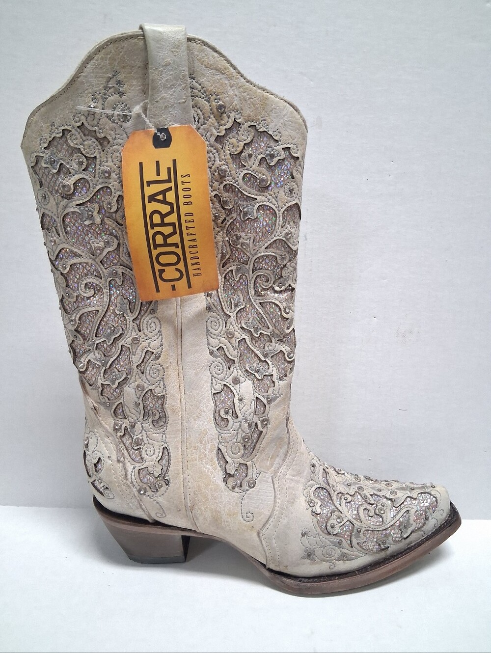 Corral White Glitter Cowgirl Wedding Boots Sz 10